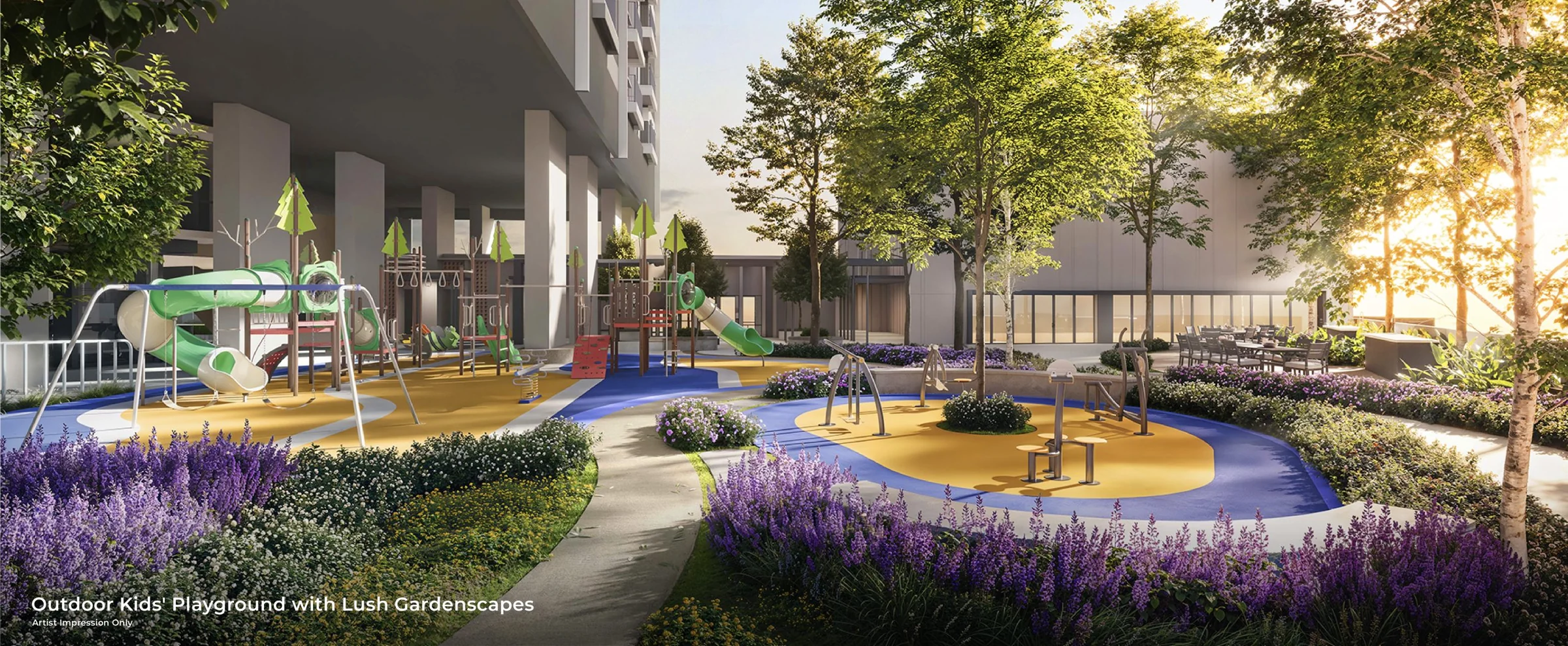 Outdoor Kids&rsquo; Playground with Lush Gardenscapes, artist impression