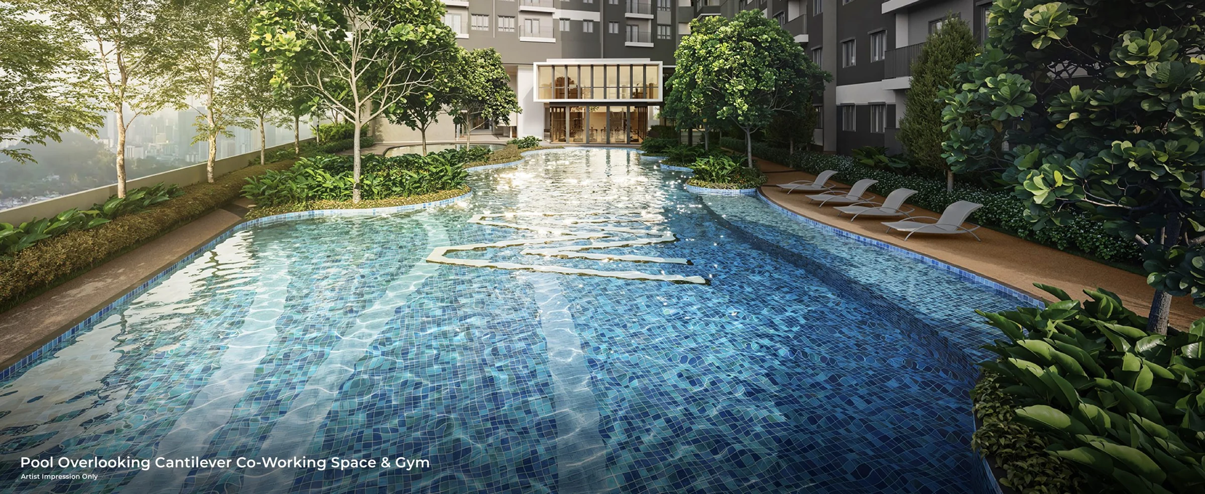 Pool Overlooking Cantilever Co-Working Space & Gym, artist impression