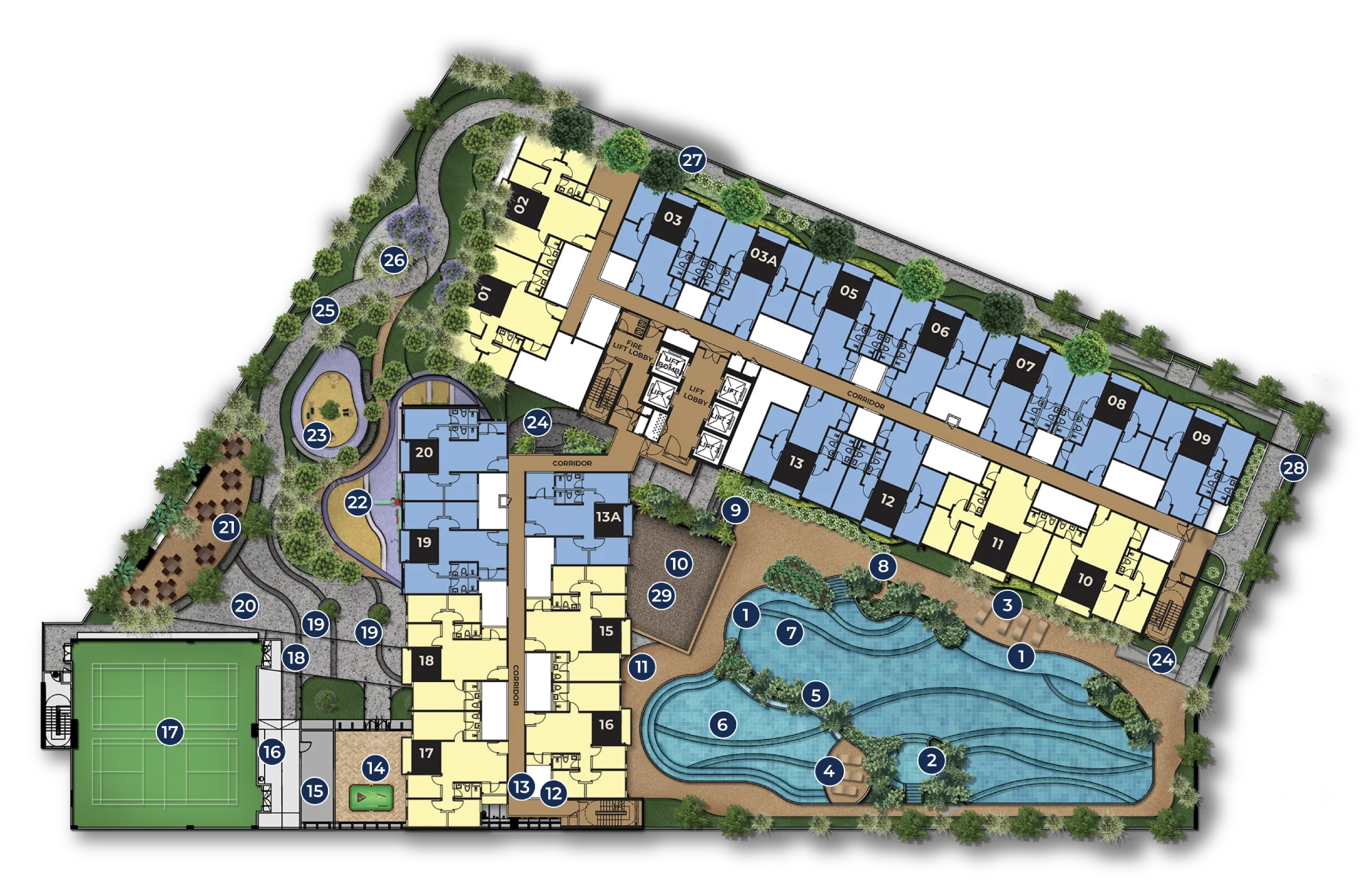 Site plan of the Level 7 and Level 8 facilities at M Aria