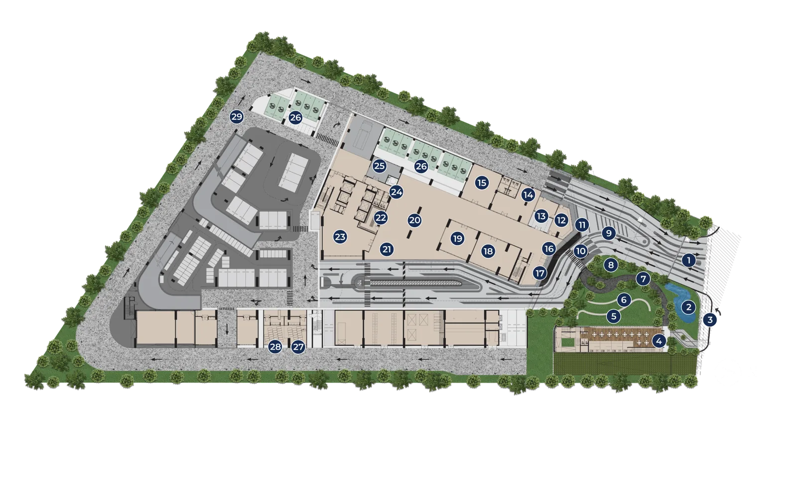Site plan of the LG Floor and First Floor facilities at M Aria